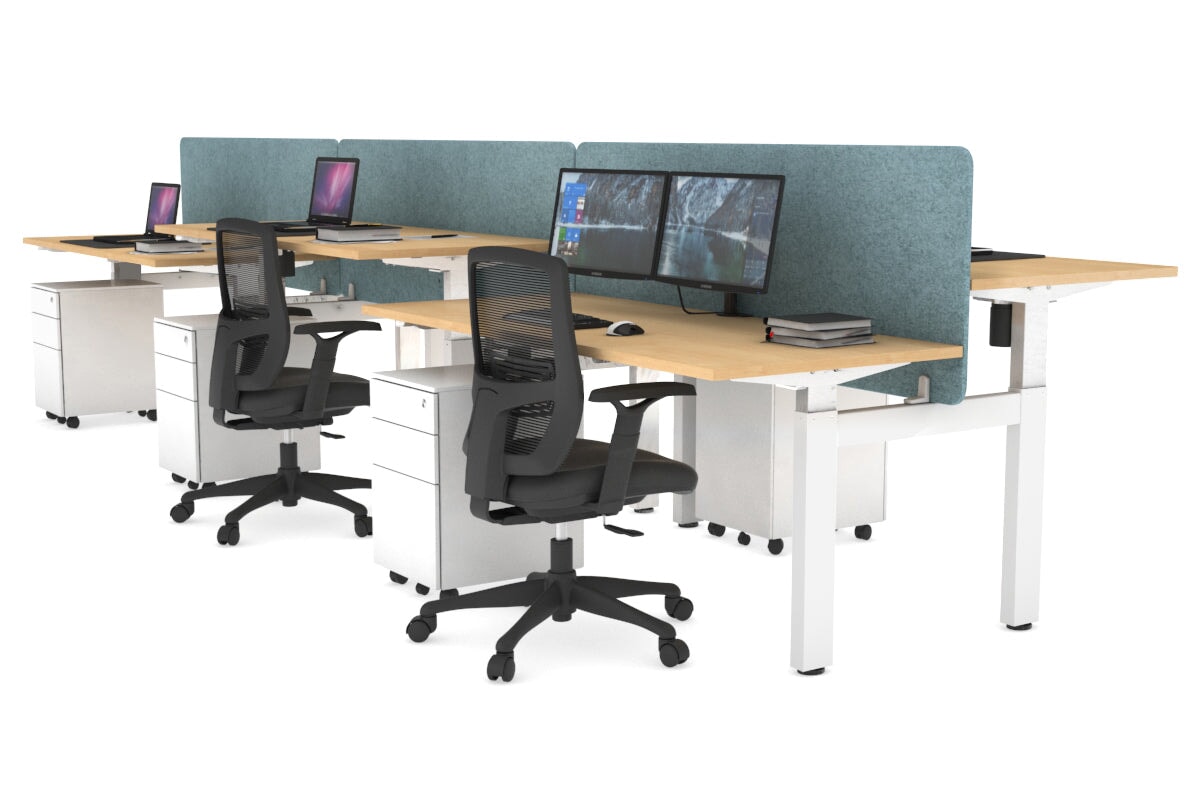 Just Right Height Adjustable 6 Person H-Bench Workstation - White Frame [1200L x 700W] Jasonl maple blue echo panel (820H x 1200W) none