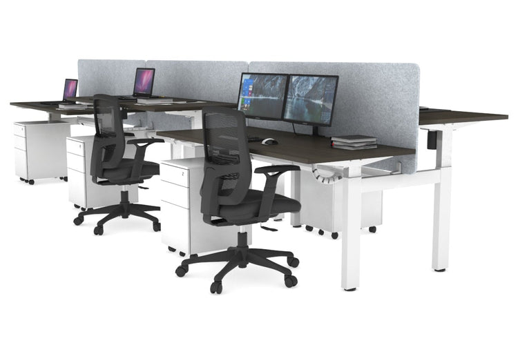 Just Right Height Adjustable 6 Person H-Bench Workstation - White Frame [1200L x 700W] Jasonl dark oak light grey echo panel (820H x 1200W) white cable tray