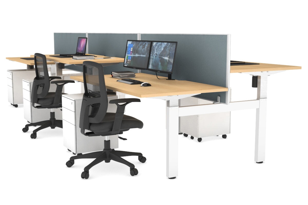 Just Right Height Adjustable 6 Person H-Bench Workstation - White Frame [1200L x 800W with Cable Scallop] Jasonl maple cool grey (820H x 1200W) none