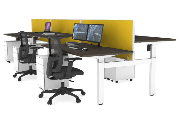 Just Right Height Adjustable 6 Person H-Bench Workstation - White Frame [1400L x 800W with Cable Scallop] Jasonl dark oak mustard yellow (820H x 1400W) none