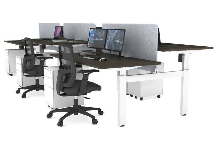 Just Right Height Adjustable 6 Person H-Bench Workstation - White Frame [1400L x 800W with Cable Scallop] Jasonl dark oak light grey echo panel (820H x 1200W) none