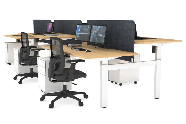 Just Right Height Adjustable 6 Person H-Bench Workstation - White Frame [1400L x 800W with Cable Scallop] Jasonl maple dark grey echo panel (820H x 1200W) none