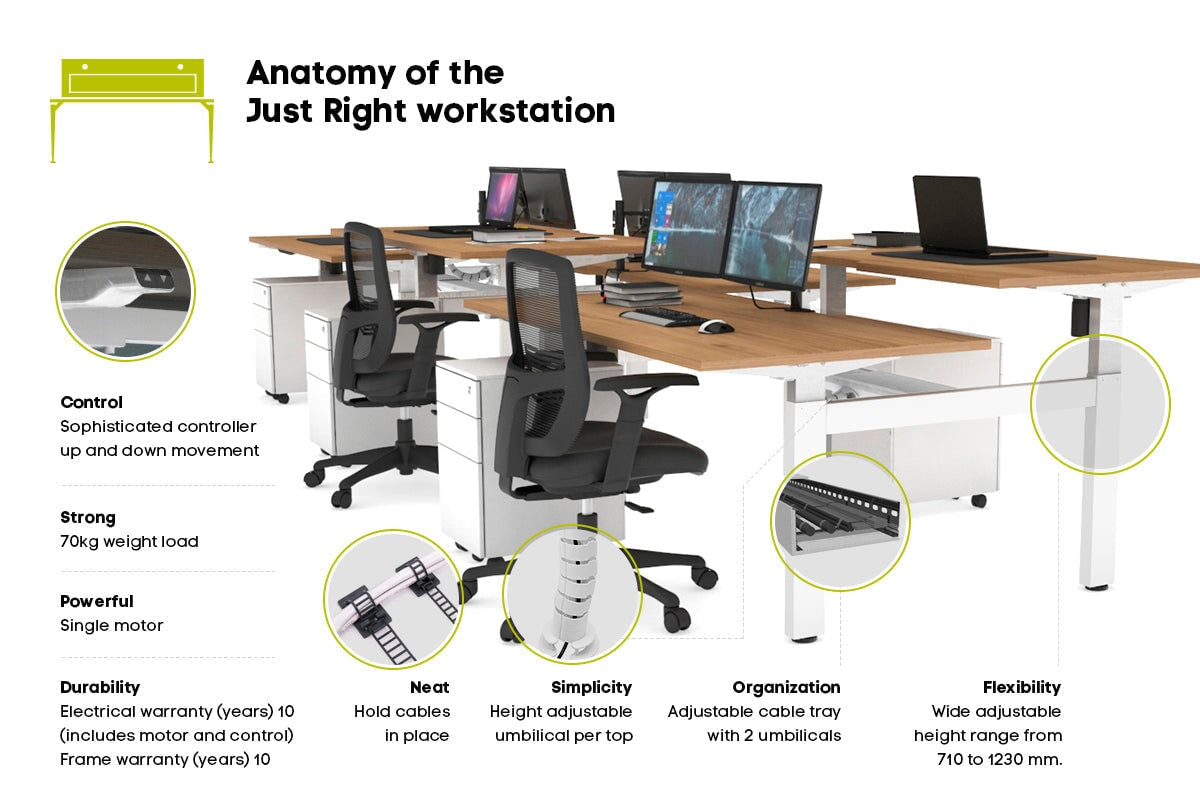 Just Right Height Adjustable 6 Person H-Bench Workstation - White Frame [1400L x 800W with Cable Scallop] Jasonl 