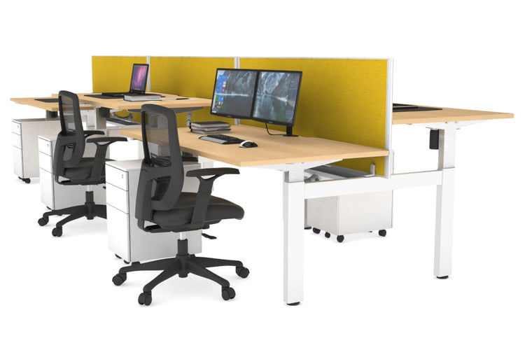Just Right Height Adjustable 6 Person H-Bench Workstation - White Frame [1400L x 800W with Cable Scallop] Jasonl maple mustard yellow (820H x 1400W) white cable tray