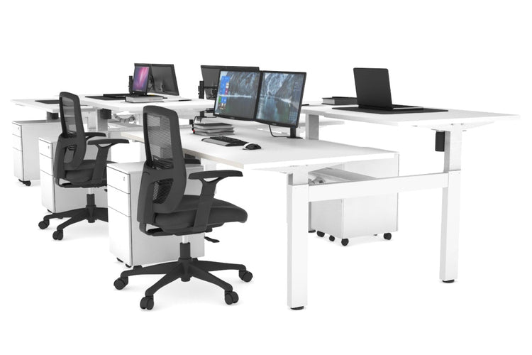 Just Right Height Adjustable 6 Person H-Bench Workstation - White Frame [1400L x 800W with Cable Scallop] Jasonl white none white cable tray