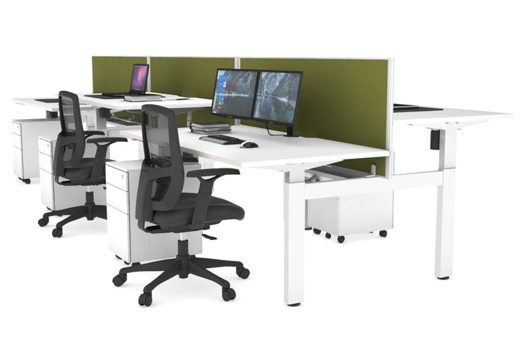 Just Right Height Adjustable 6 Person H-Bench Workstation - White Frame [1400L x 800W with Cable Scallop] Jasonl white green moss (820H x 1400W) white cable tray