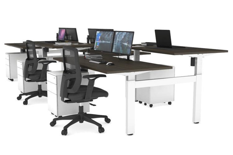 Just Right Height Adjustable 6 Person H-Bench Workstation - White Frame [1400L x 800W with Cable Scallop] Jasonl dark oak none none