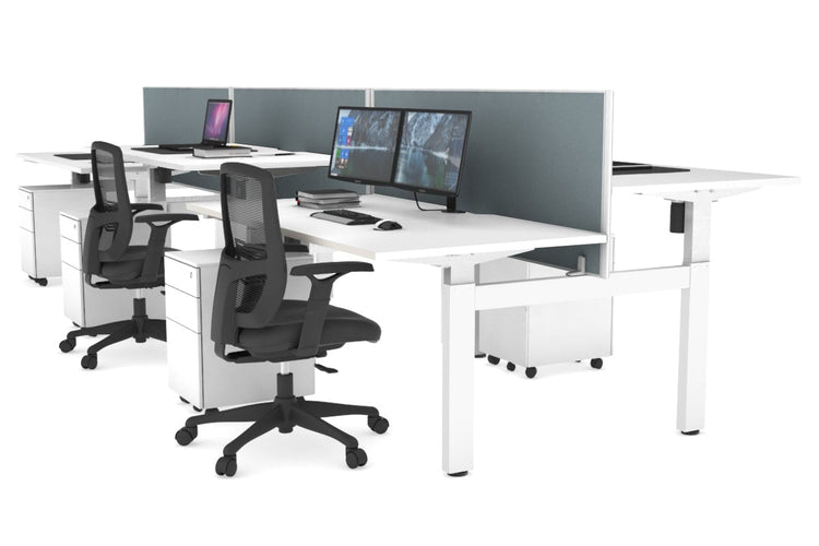 Just Right Height Adjustable 6 Person H-Bench Workstation - White Frame [1400L x 800W with Cable Scallop] Jasonl white cool grey (820H x 1400W) none