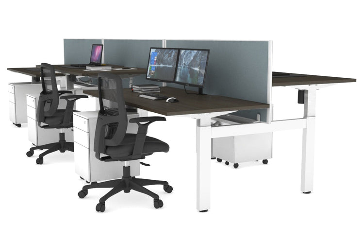 Just Right Height Adjustable 6 Person H-Bench Workstation - White Frame [1400L x 800W with Cable Scallop] Jasonl dark oak cool grey (820H x 1400W) white cable tray
