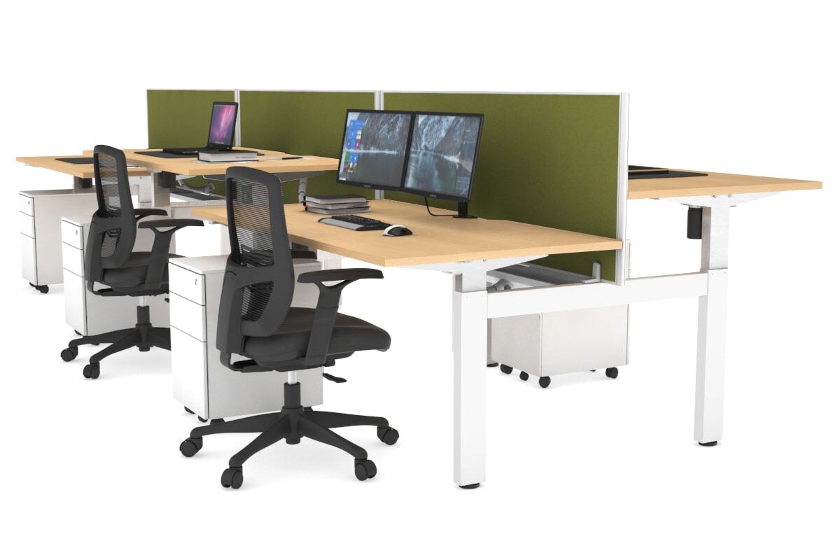Just Right Height Adjustable 6 Person H-Bench Workstation - White Frame [1400L x 800W with Cable Scallop] Jasonl maple green moss (820H x 1400W) white cable tray