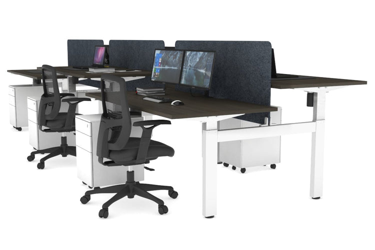 Just Right Height Adjustable 6 Person H-Bench Workstation - White Frame [1400L x 800W with Cable Scallop] Jasonl dark oak dark grey echo panel (820H x 1200W) none