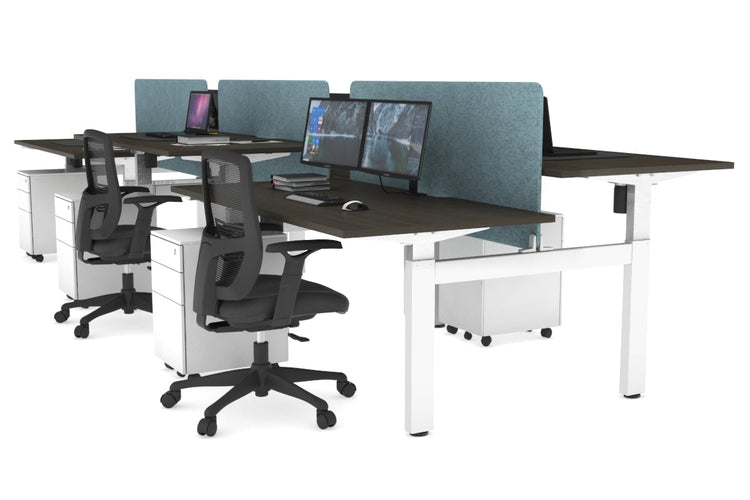 Just Right Height Adjustable 6 Person H-Bench Workstation - White Frame [1400L x 800W with Cable Scallop] Jasonl dark oak blue echo panel (820H x 1200W) none