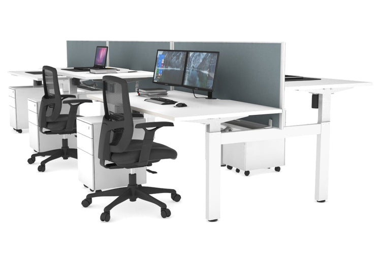 Just Right Height Adjustable 6 Person H-Bench Workstation - White Frame [1400L x 800W with Cable Scallop] Jasonl white cool grey (820H x 1400W) white cable tray