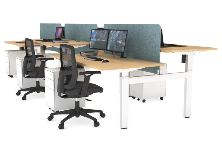 Just Right Height Adjustable 6 Person H-Bench Workstation - White Frame [1400L x 800W with Cable Scallop] Jasonl maple blue echo panel (820H x 1200W) none