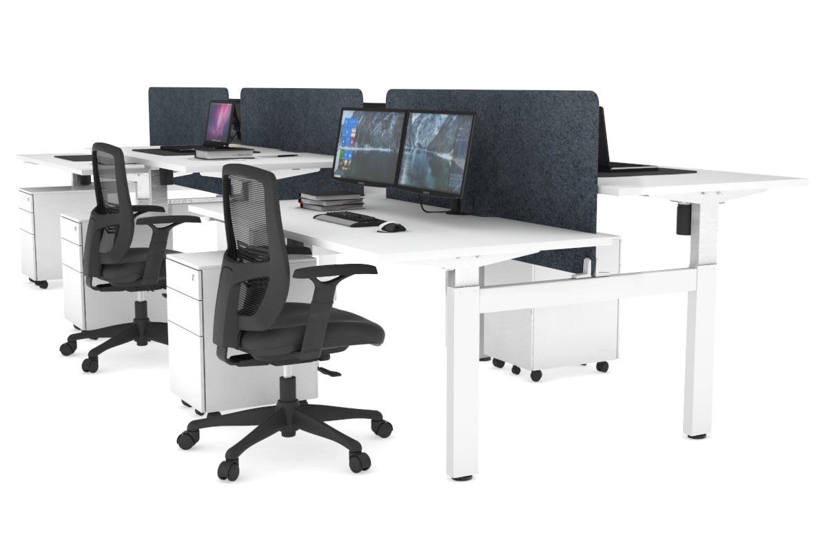 Just Right Height Adjustable 6 Person H-Bench Workstation - White Frame [1400L x 800W with Cable Scallop] Jasonl white dark grey echo panel (820H x 1200W) none