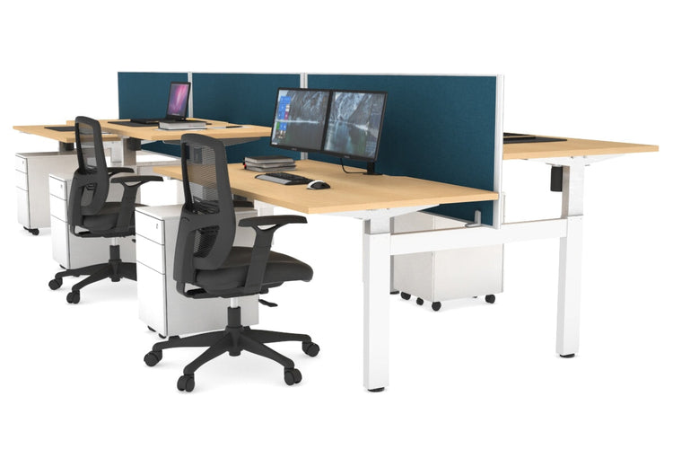 Just Right Height Adjustable 6 Person H-Bench Workstation - White Frame [1400L x 800W with Cable Scallop] Jasonl maple deep blue (820H x 1400W) none