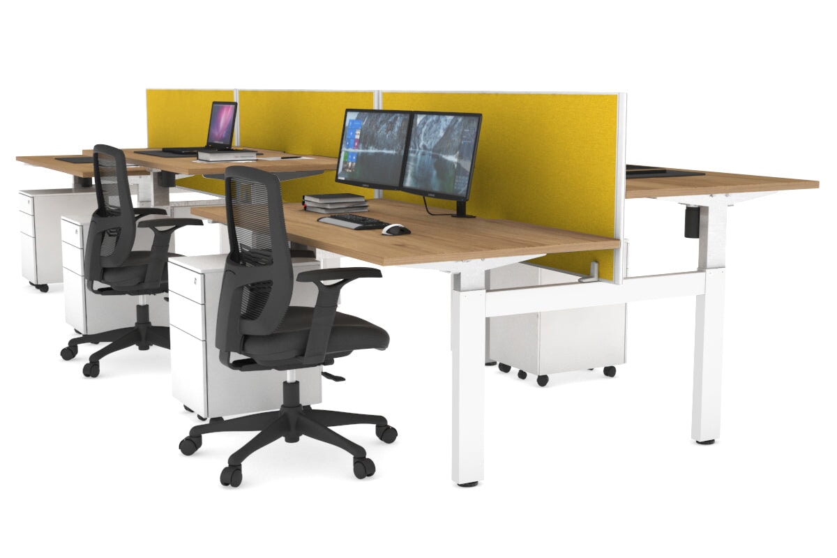 Just Right Height Adjustable 6 Person H-Bench Workstation - White Frame [1400L x 800W with Cable Scallop] Jasonl salvage oak mustard yellow (820H x 1400W) none