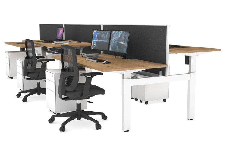 Just Right Height Adjustable 6 Person H-Bench Workstation - White Frame [1400L x 800W with Cable Scallop] Jasonl salvage oak moody charcoal (820H x 1400W) white cable tray