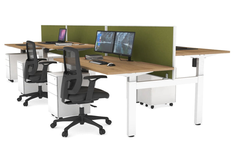 Just Right Height Adjustable 6 Person H-Bench Workstation - White Frame [1400L x 800W with Cable Scallop] Jasonl salvage oak green moss (820H x 1400W) none