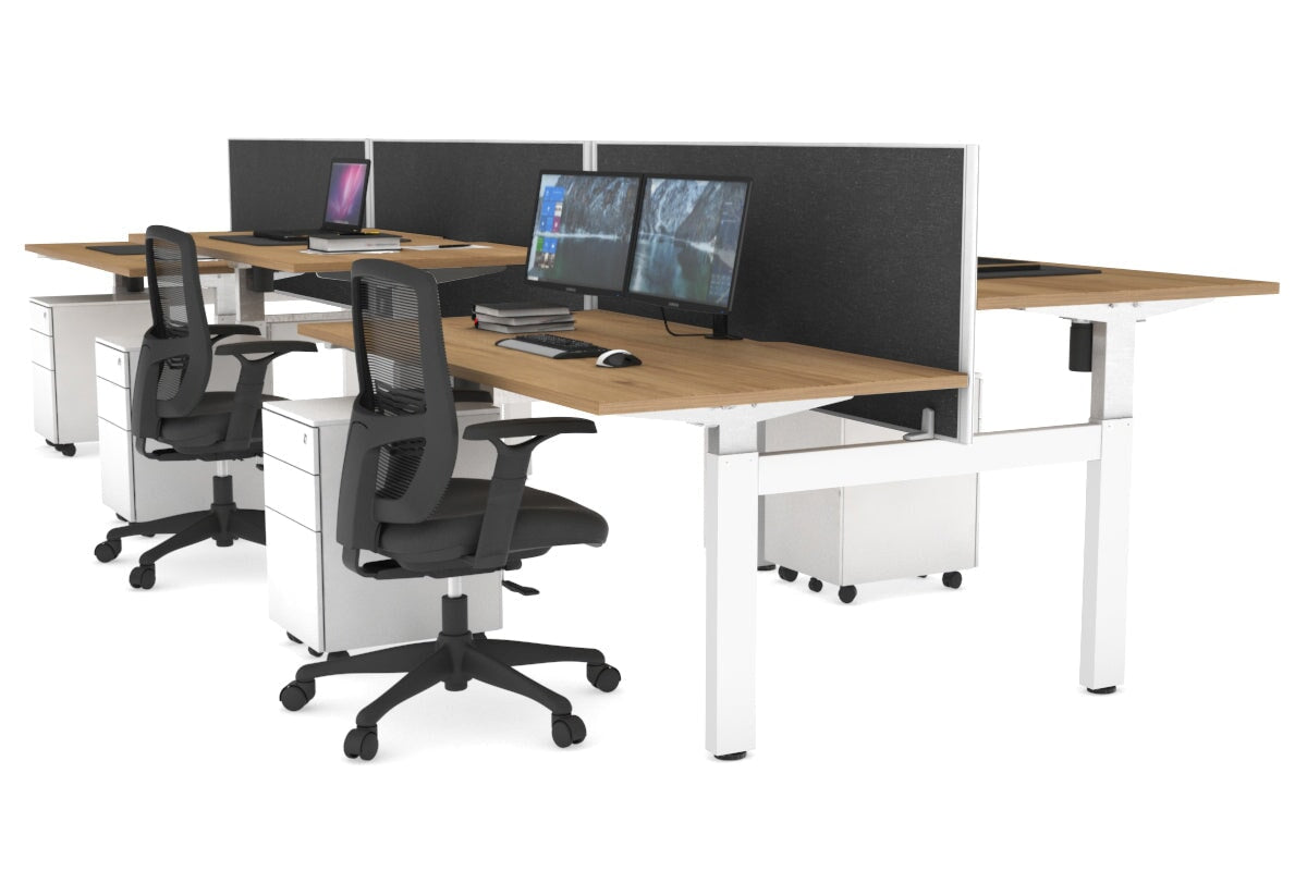 Just Right Height Adjustable 6 Person H-Bench Workstation - White Frame [1400L x 800W with Cable Scallop] Jasonl salvage oak moody charcoal (820H x 1400W) none