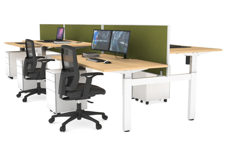 Just Right Height Adjustable 6 Person H-Bench Workstation - White Frame [1400L x 800W with Cable Scallop] Jasonl maple green moss (820H x 1400W) none