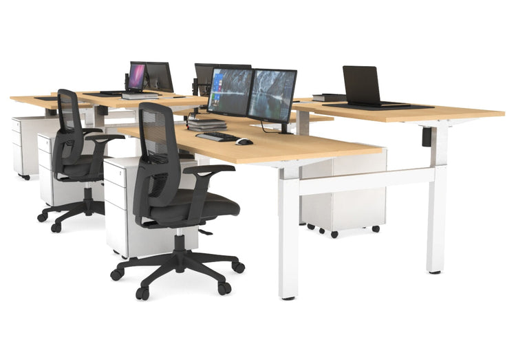 Just Right Height Adjustable 6 Person H-Bench Workstation - White Frame [1400L x 800W with Cable Scallop] Jasonl maple none none