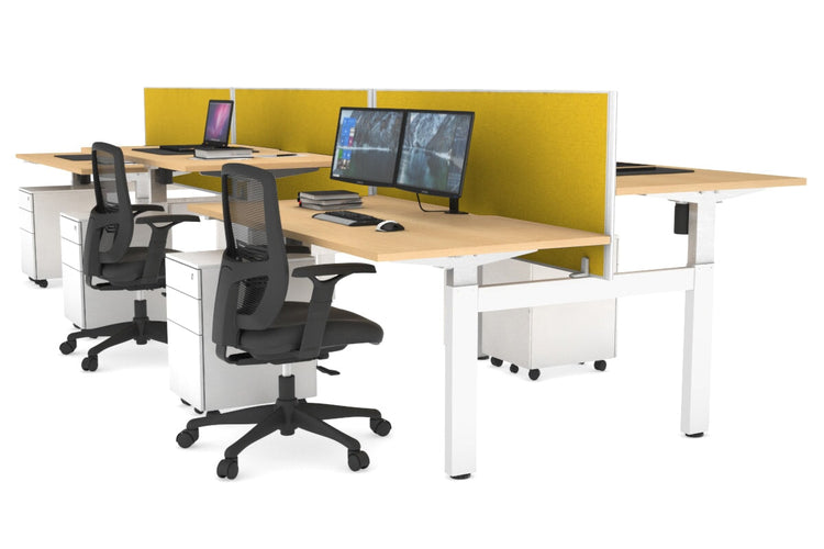 Just Right Height Adjustable 6 Person H-Bench Workstation - White Frame [1400L x 800W with Cable Scallop] Jasonl maple mustard yellow (820H x 1400W) none