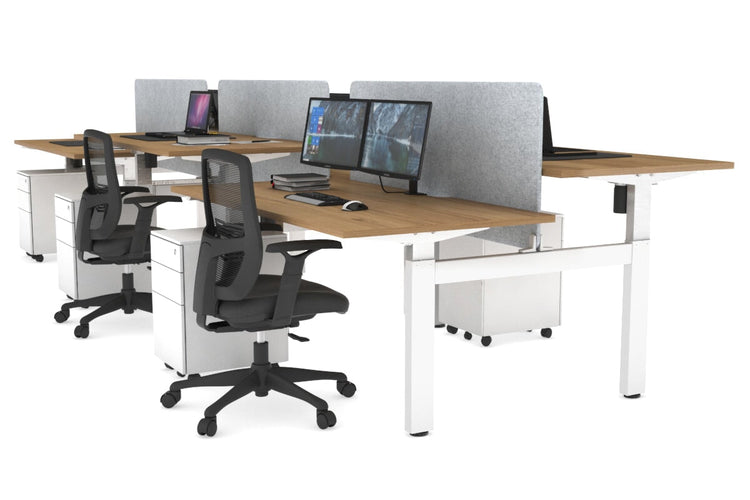 Just Right Height Adjustable 6 Person H-Bench Workstation - White Frame [1400L x 800W with Cable Scallop] Jasonl salvage oak light grey echo panel (820H x 1200W) none