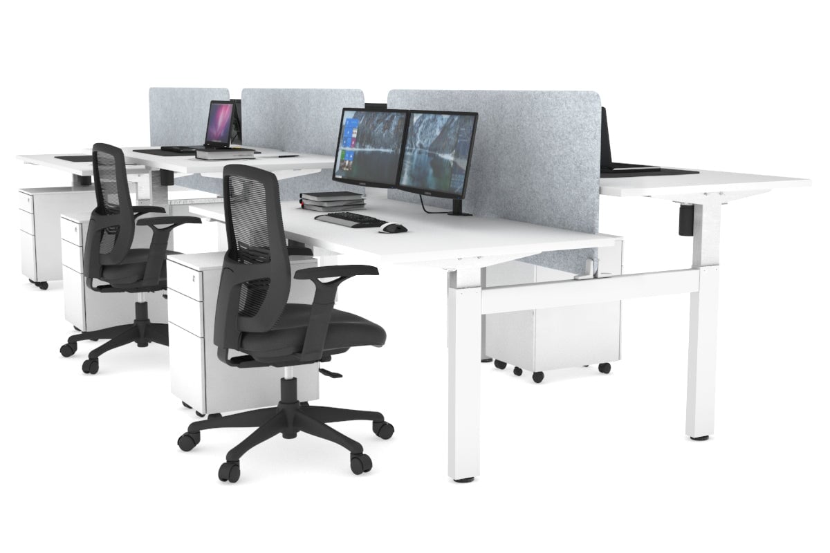 Just Right Height Adjustable 6 Person H-Bench Workstation - White Frame [1400L x 800W with Cable Scallop] Jasonl white light grey echo panel (820H x 1200W) none