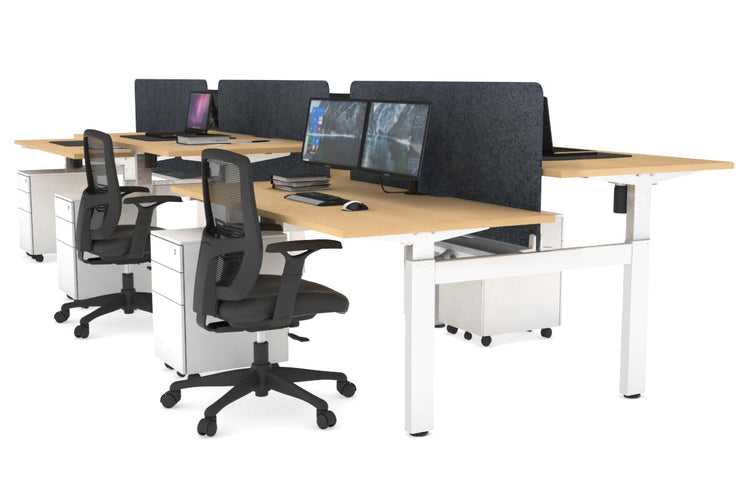 Just Right Height Adjustable 6 Person H-Bench Workstation - White Frame [1400L x 800W with Cable Scallop] Jasonl maple dark grey echo panel (820H x 1200W) white cable tray