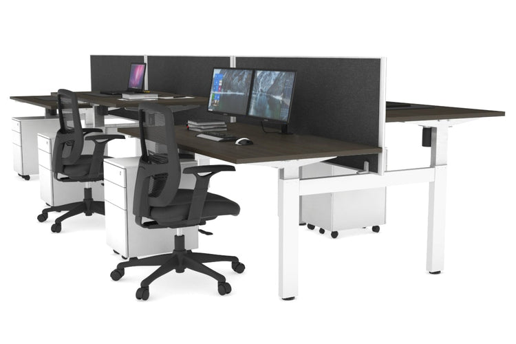 Just Right Height Adjustable 6 Person H-Bench Workstation - White Frame [1400L x 800W with Cable Scallop] Jasonl dark oak moody charcoal (820H x 1400W) none