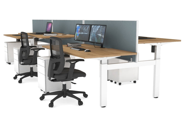 Just Right Height Adjustable 6 Person H-Bench Workstation - White Frame [1400L x 800W with Cable Scallop] Jasonl salvage oak cool grey (820H x 1400W) none