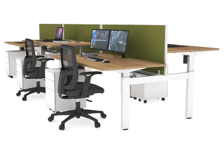 Just Right Height Adjustable 6 Person H-Bench Workstation - White Frame [1400L x 800W with Cable Scallop] Jasonl salvage oak green moss (820H x 1400W) white cable tray