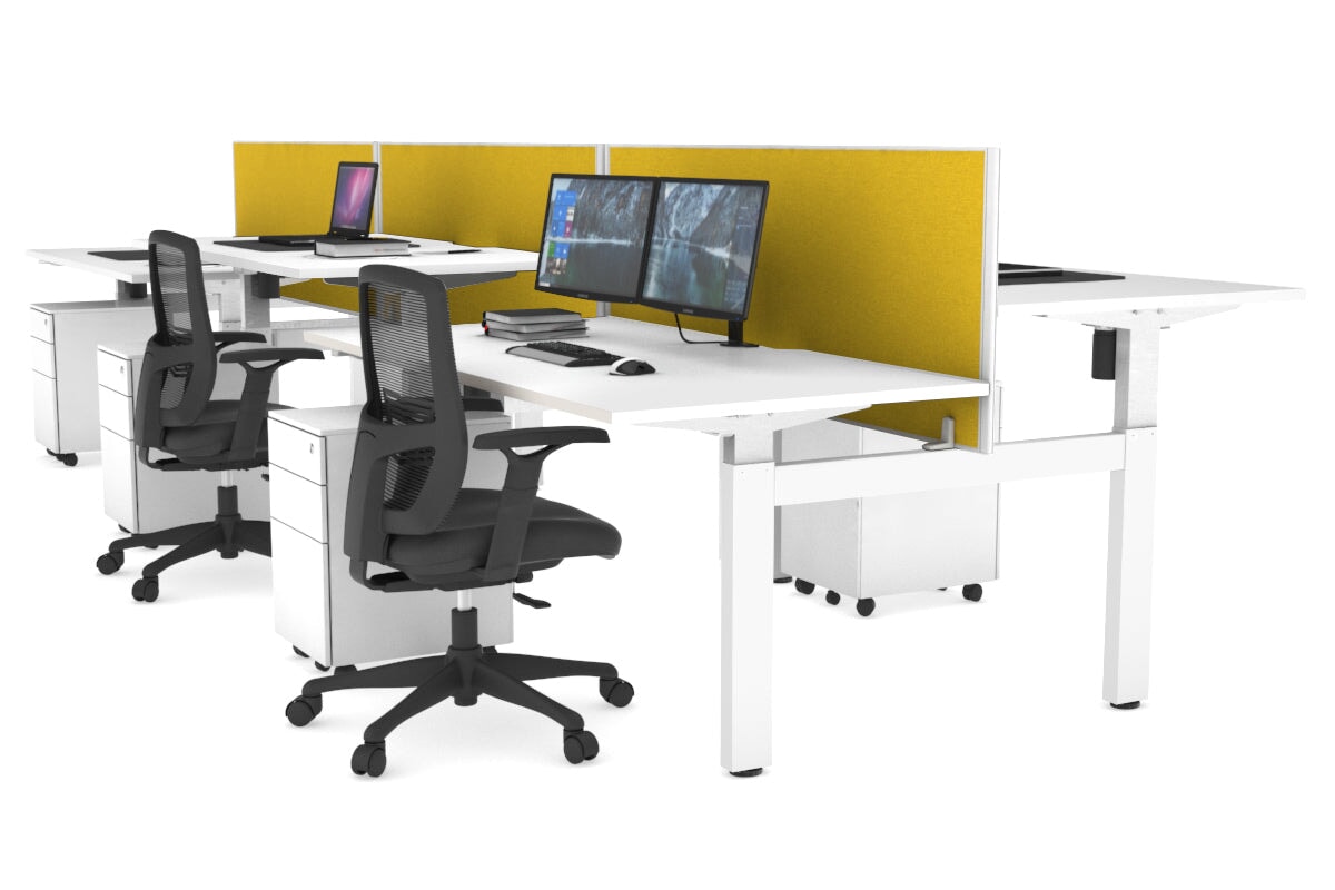 Just Right Height Adjustable 6 Person H-Bench Workstation - White Frame [1400L x 800W with Cable Scallop] Jasonl white mustard yellow (820H x 1400W) none