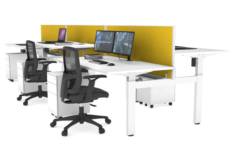 Just Right Height Adjustable 6 Person H-Bench Workstation - White Frame [1400L x 800W with Cable Scallop] Jasonl white mustard yellow (820H x 1400W) white cable tray