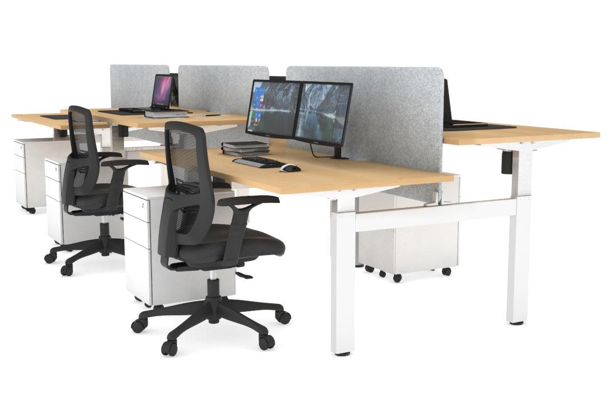 Just Right Height Adjustable 6 Person H-Bench Workstation - White Frame [1400L x 800W with Cable Scallop] Jasonl maple light grey echo panel (820H x 1200W) none