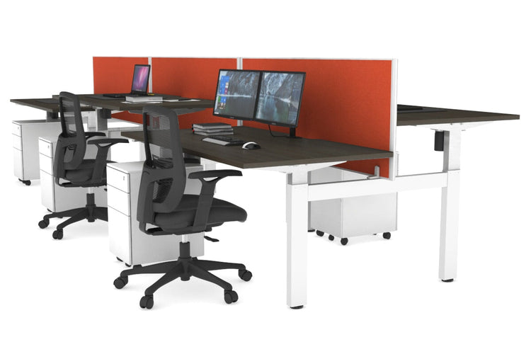Just Right Height Adjustable 6 Person H-Bench Workstation - White Frame [1400L x 800W with Cable Scallop] Jasonl dark oak squash orange (820H x 1400W) none