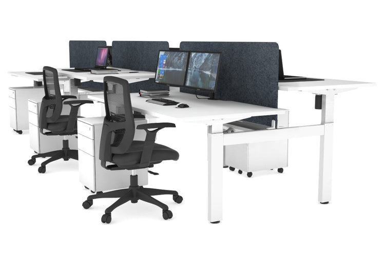 Just Right Height Adjustable 6 Person H-Bench Workstation - White Frame [1400L x 800W with Cable Scallop] Jasonl white dark grey echo panel (820H x 1200W) white cable tray