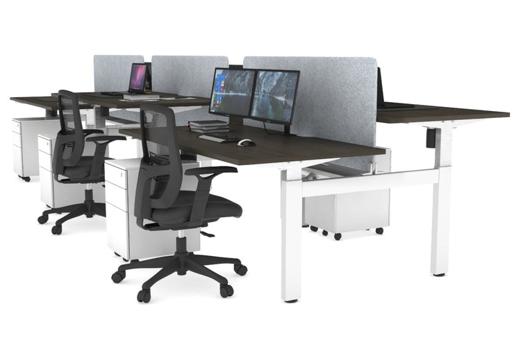 Just Right Height Adjustable 6 Person H-Bench Workstation - White Frame [1400L x 800W with Cable Scallop] Jasonl dark oak light grey echo panel (820H x 1200W) white cable tray