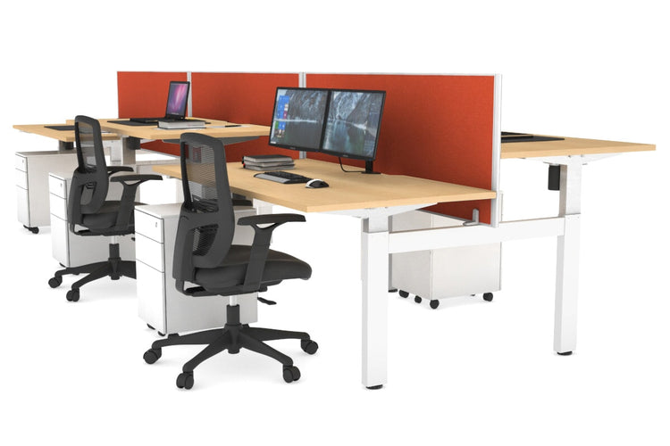 Just Right Height Adjustable 6 Person H-Bench Workstation - White Frame [1400L x 800W with Cable Scallop] Jasonl maple squash orange (820H x 1400W) none