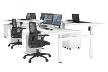  - Just Right Height Adjustable 6 Person H-Bench Workstation - White Frame [1400L x 800W with Cable Scallop] - 1