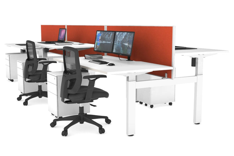 Just Right Height Adjustable 6 Person H-Bench Workstation - White Frame [1400L x 800W with Cable Scallop] Jasonl white squash orange (820H x 1400W) none