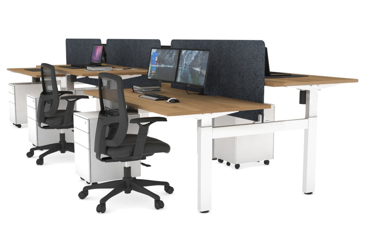 Just Right Height Adjustable 6 Person H-Bench Workstation - White Frame [1400L x 800W with Cable Scallop] Jasonl salvage oak dark grey echo panel (820H x 1200W) none