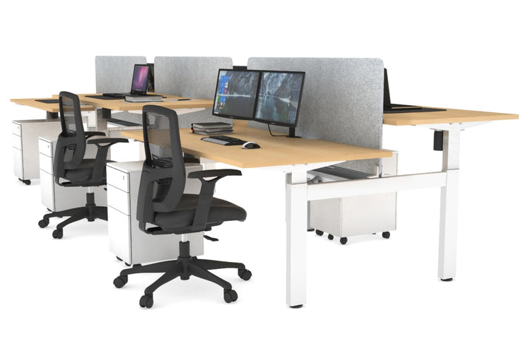 Just Right Height Adjustable 6 Person H-Bench Workstation - White Frame [1400L x 800W with Cable Scallop] Jasonl maple light grey echo panel (820H x 1200W) white cable tray