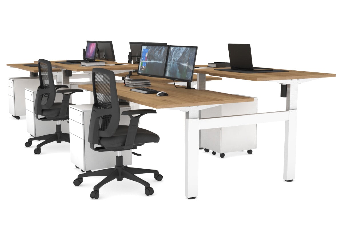 Just Right Height Adjustable 6 Person H-Bench Workstation - White Frame [1400L x 800W with Cable Scallop] Jasonl salvage oak none none