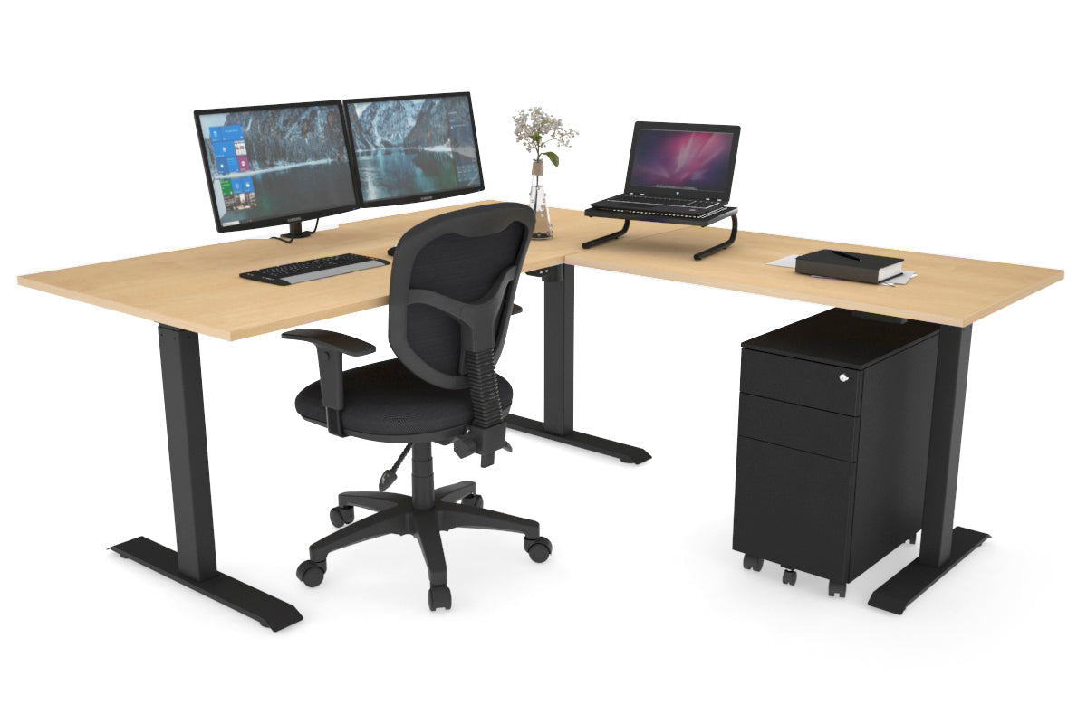 Just Right Height Adjustable Corner (RHS) Workstation - Black Frame [1400L x 1550W with Cable Scallop] Jasonl maple 