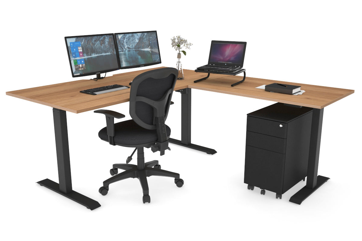 Just Right Height Adjustable Corner (RHS) Workstation - Black Frame [1400L x 1550W with Cable Scallop] Jasonl salvage oak 