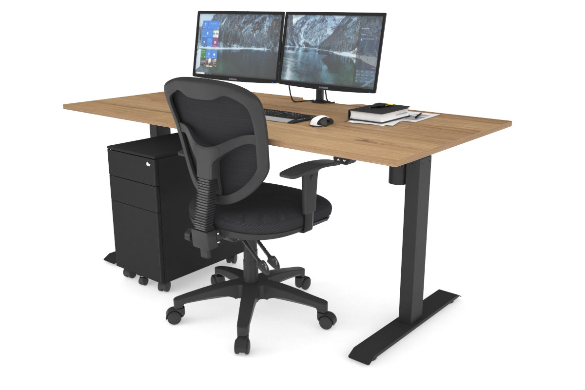 Just Right Height Adjustable Desk [1600L x 800W with Cable Scallop] Jasonl black leg salvage oak 