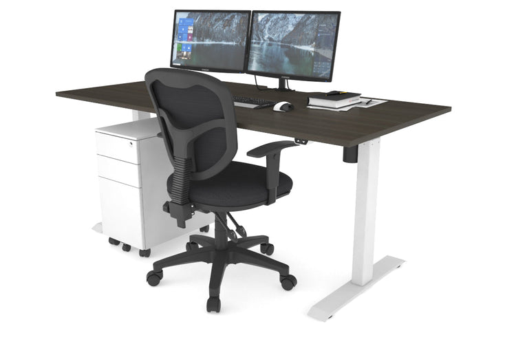 Just Right Height Adjustable Desk [1600L x 800W with Cable Scallop] Jasonl white leg dark oak 