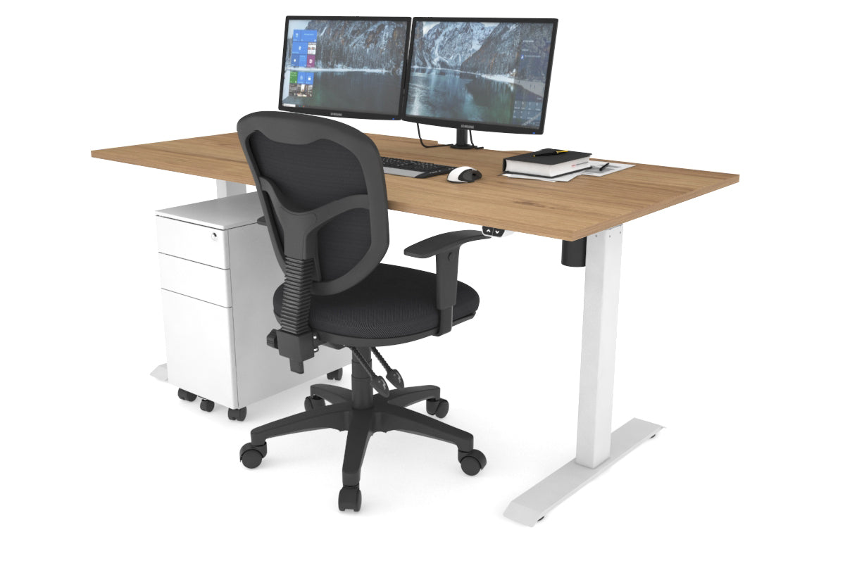 Just Right Height Adjustable Desk [1600L x 800W with Cable Scallop] Jasonl white leg salvage oak 